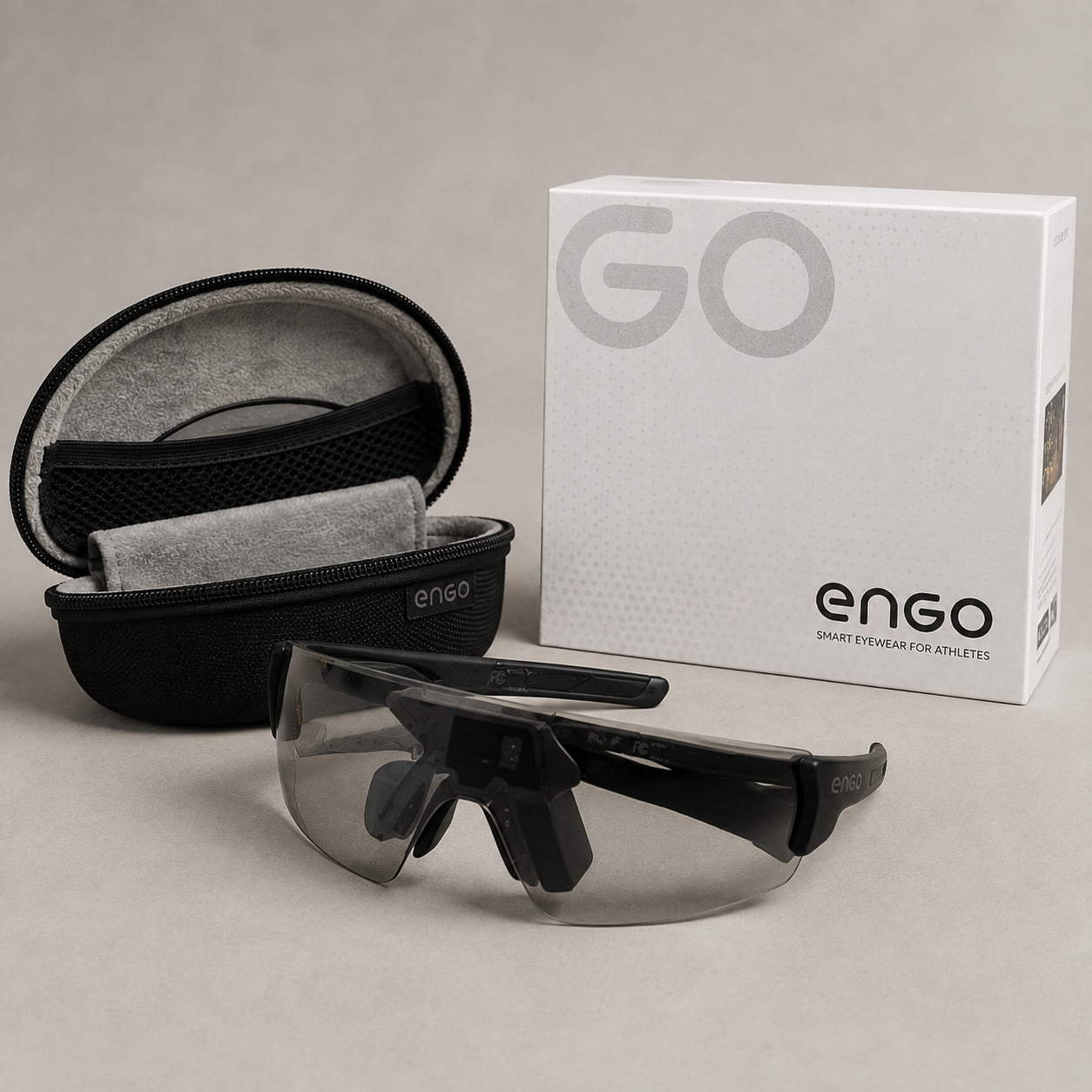 Engo 2 - inteligentne okulary sportowe - Produkt, etui i pudełko